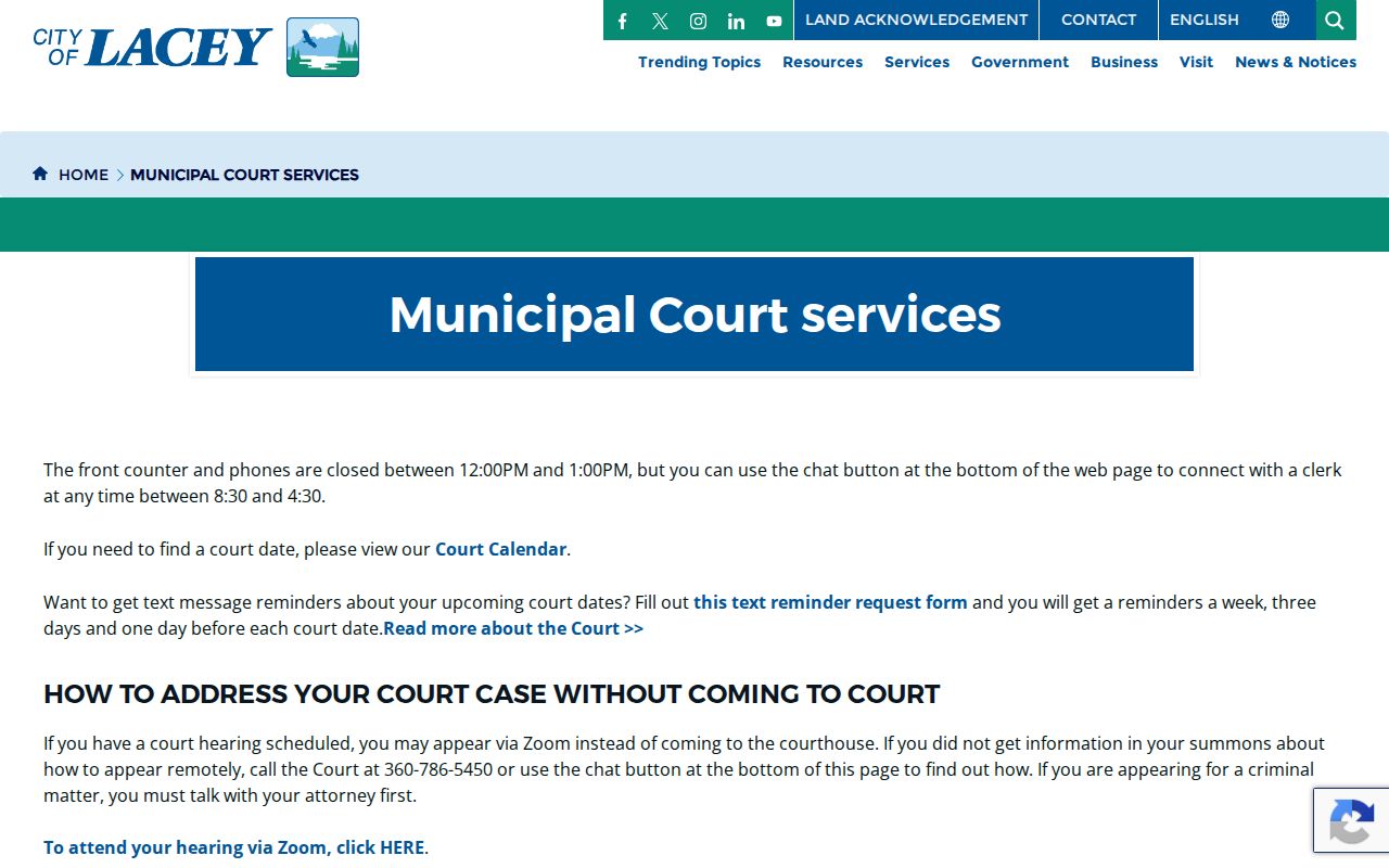 Lacey court calendar chat and reminder record controls