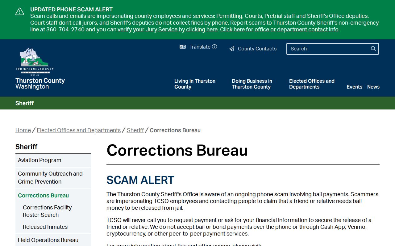 Thurston County arrest booking and Corrections Facility details