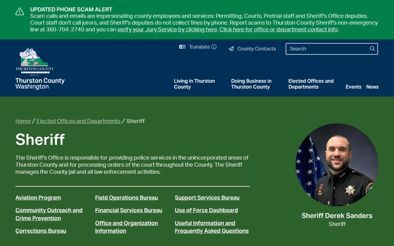Thurston County Sheriff arrest records and corrections services