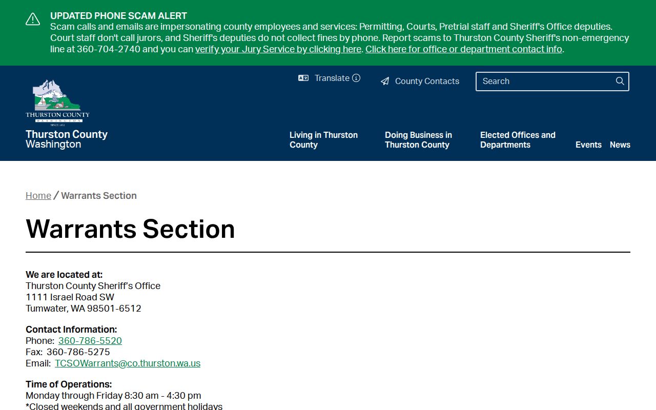 Thurston County criminal warrant verification guidance