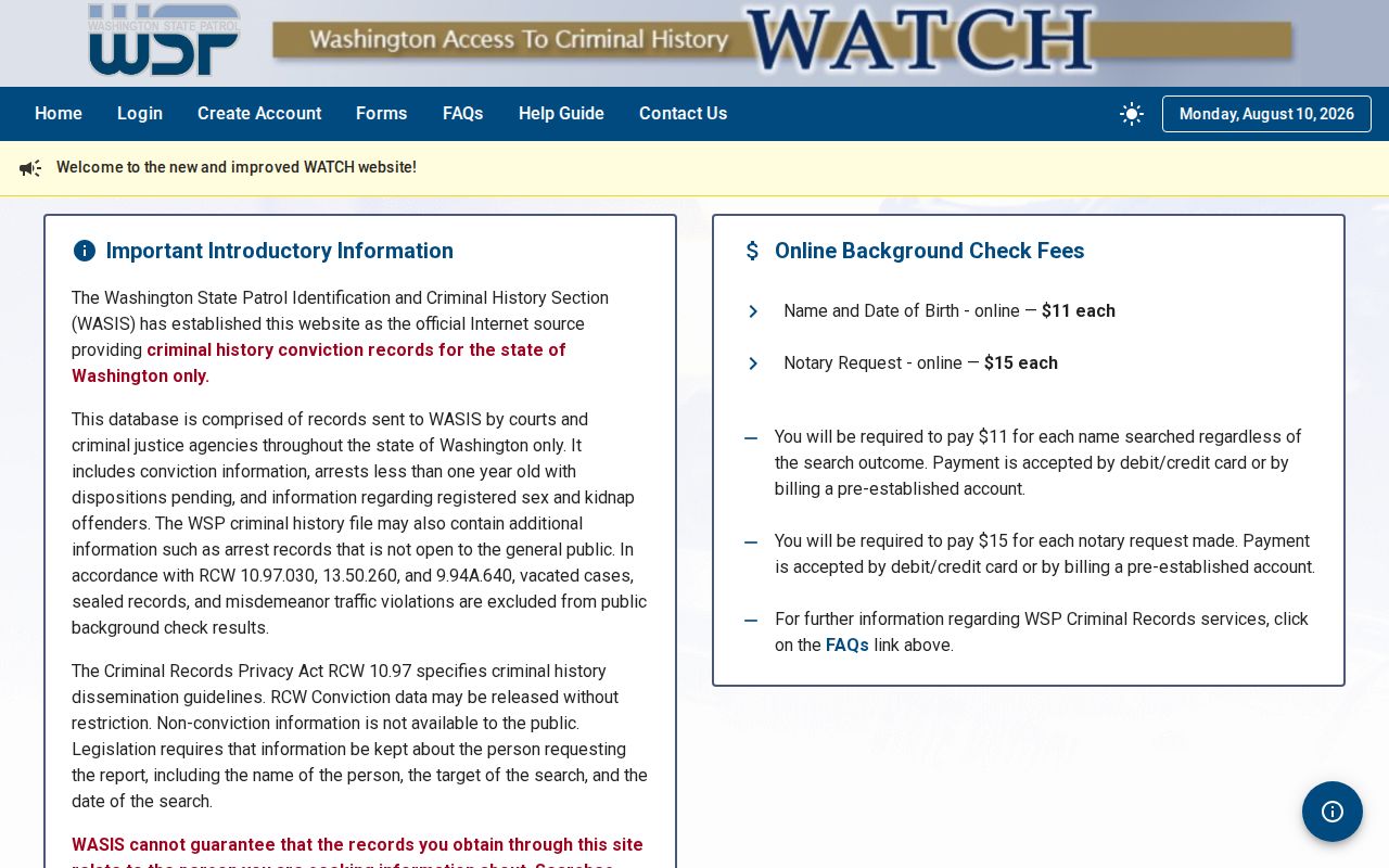 Thurston County criminal history WATCH search overview