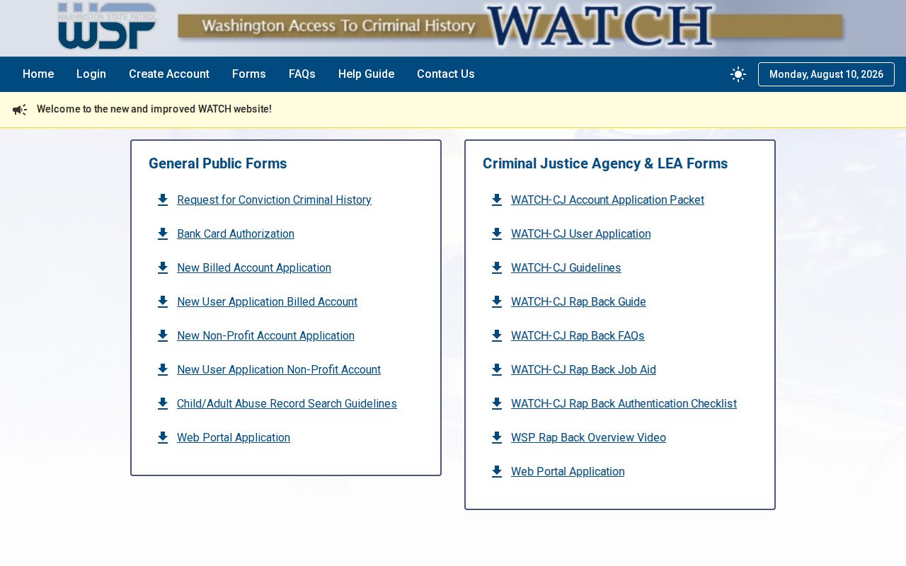 Thurston County criminal record request forms from Washington State Patrol