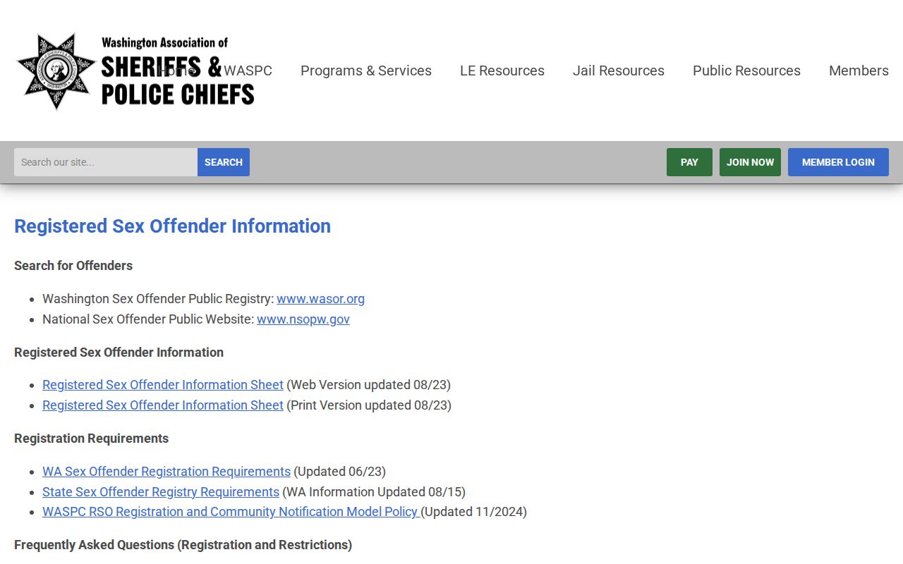 Thurston County sex offender lookup risk-level information from WASPC
