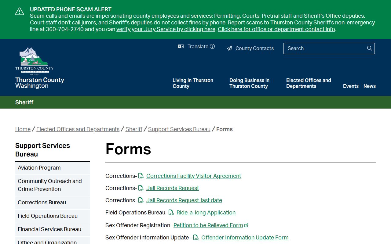 Thurston County sex offender registry update forms from the sheriff